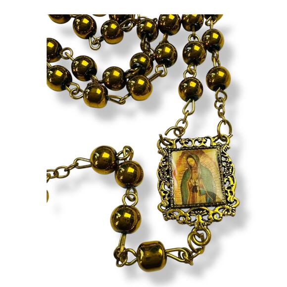 Gold-Tone Rosary Prayer Beads Vintage Religious Collectible Crucifix - Picture 6 of 7